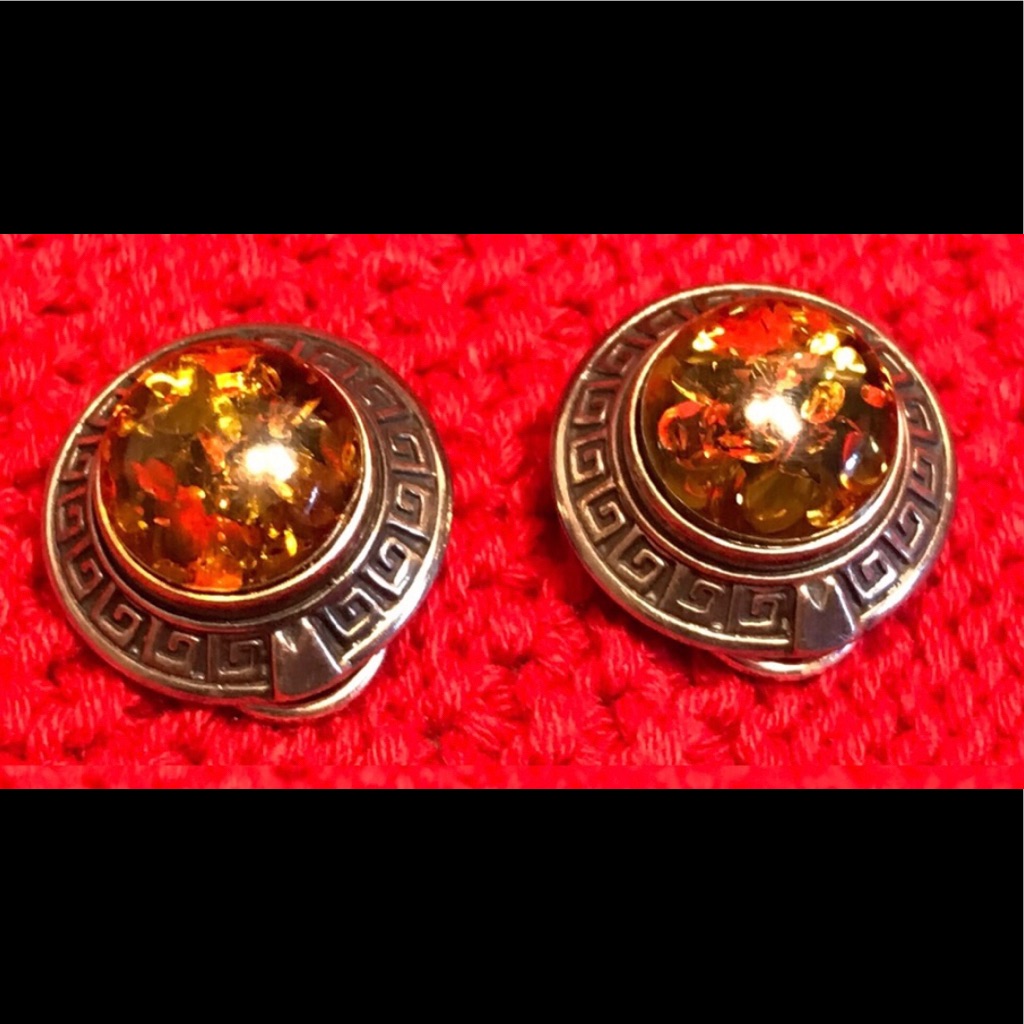 Sterling Silver Baltic Amber Clip Earrings